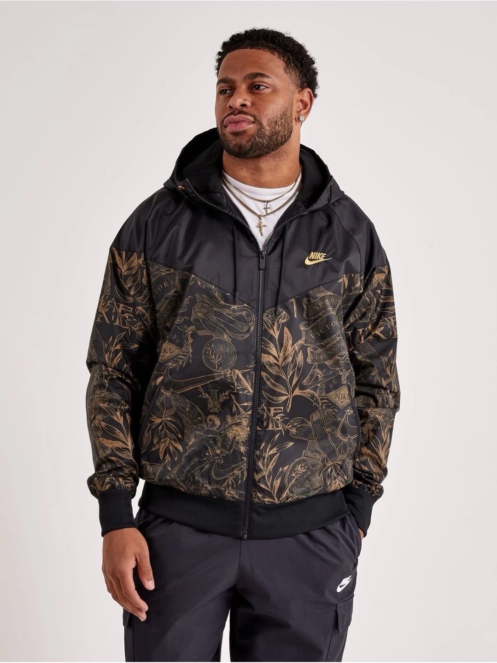 Nike Windrunner Woven Lined Black Golden Jacket FZ2724-010 Men Size L